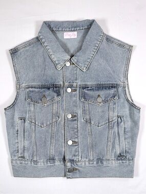PINK LILY Womens Denim Vest Size S Light Wash Oversized Western Coastal Cowgirl
